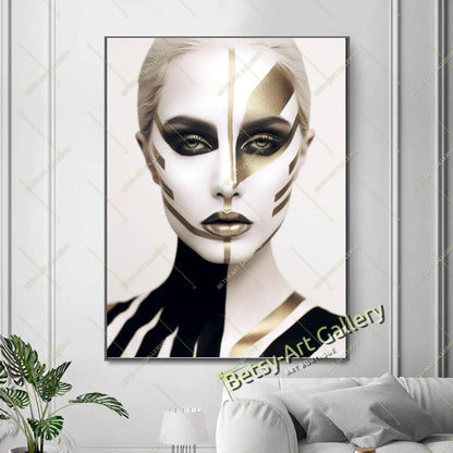 Black Yellow Woman Abstract Face Fashion Canvas Print K art gift boho decor bold character design bold wall print canvas print canvas wall art contemporary artwork giclée prints large canvas print large wall art modern art print modern room decor modern wall art original pop culture art pop art canvas print print on canvas statement piece stretched canvas art unique wall art vibrant home decor wall art prints