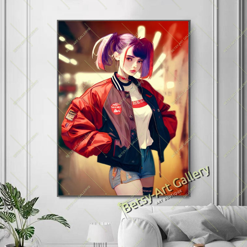 Neon DJ Girl Wall Art - Modern Otaku Room Decor