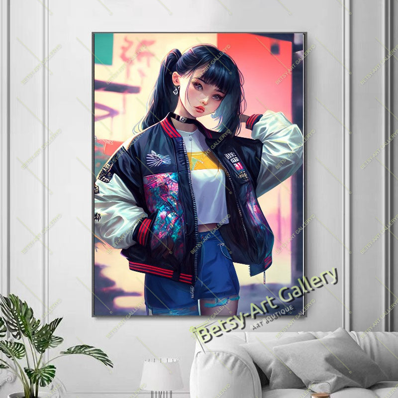 Neon DJ Girl Wall Art - Modern Otaku Room Decor