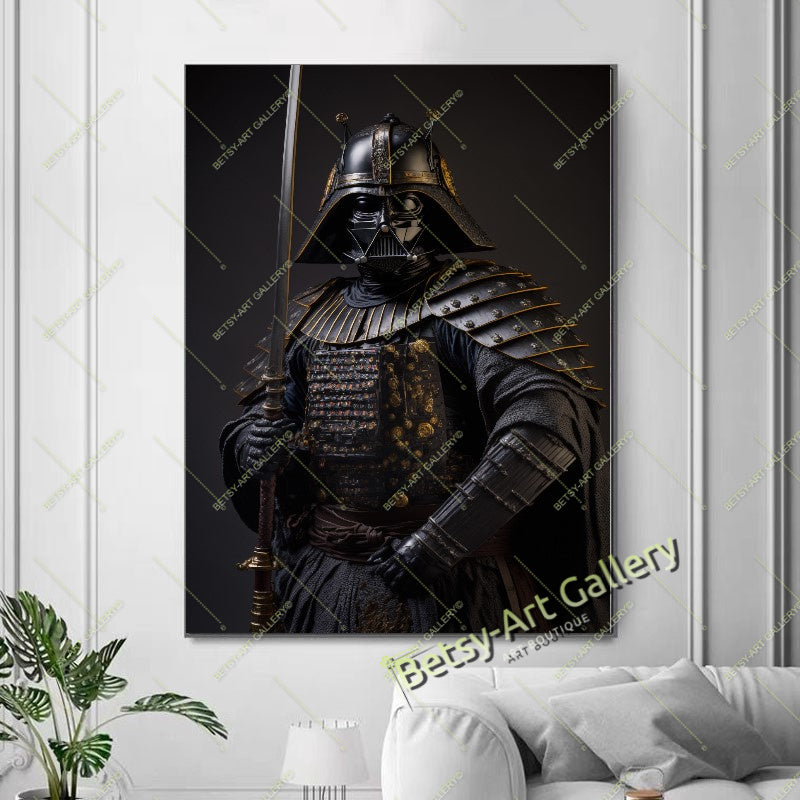 Dark Galactic Warrior Canvas Print, Sci-Fi Space Soldier Art