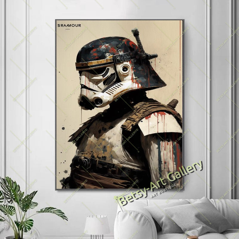 Dark Galactic Warrior Canvas Print, Sci-Fi Space Soldier Art