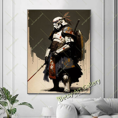 Dark Galactic Warrior Canvas Print, Sci-Fi Space Soldier Art