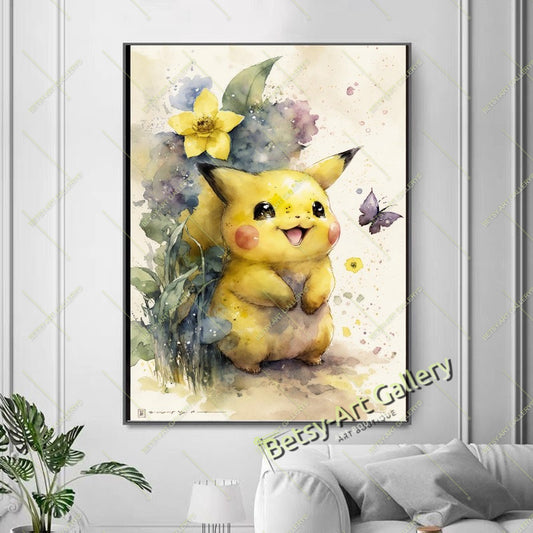 Yellow Pokemon Canvas Print, Fantasy Anime Wall Art