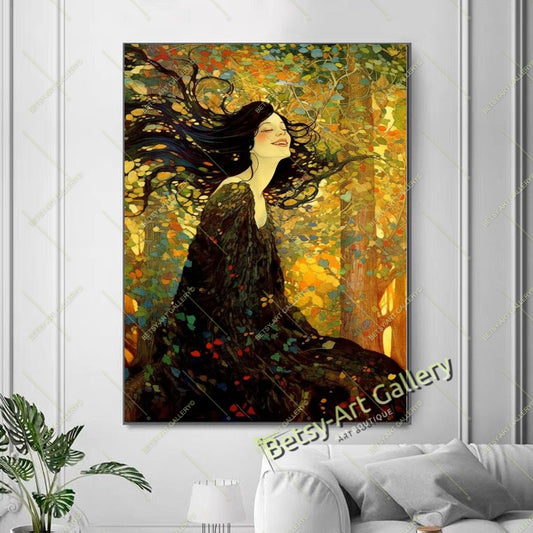 Happy Woman Canvas Print, Sunshine Nature Art