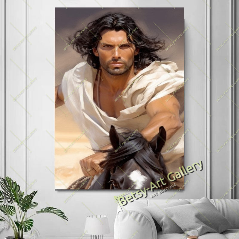 Arabian Horseman Racing Horse Canvas Print - Desert Rider Wall Art