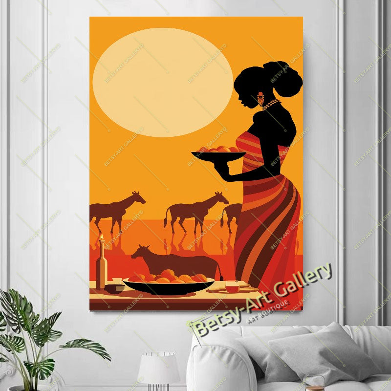 Abstract African Woman Canvas Print, Modern Tribal Art