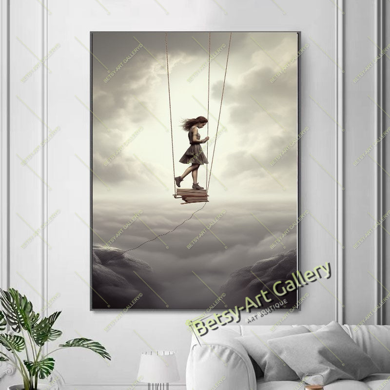 Girl on a Swing in the Sky Canvas Print