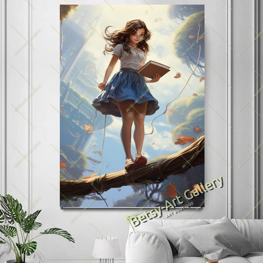 Girl on a Swing in the Sky Canvas Print