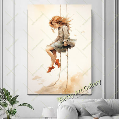 Girl on a Swing in the Sky Canvas Print