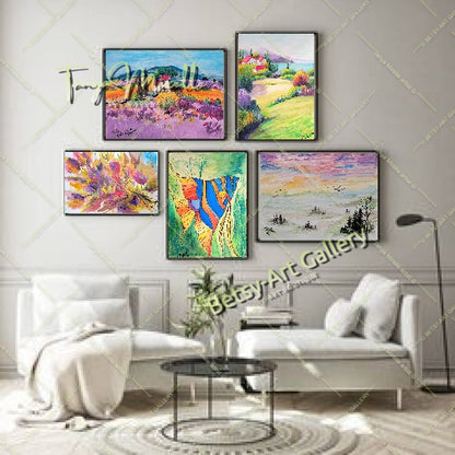 Vibrant Mediterranean Landscape Watercolor Painting, No Frame abstract expressionism art print birthday gift blooming garden art botanical print colorful painting floral art floral painting garden painting gift for mom mediterranean art modern art modern wall art nature painting paper painting small painting wall art home decor watercolor floral watercolor flowers watercolor landscape watercolor painting