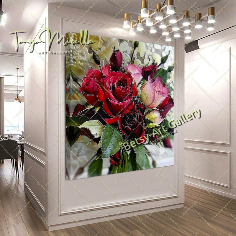 Luxury Floral Artwork on Canvas, Botanical Wall Decor for Living Spaces