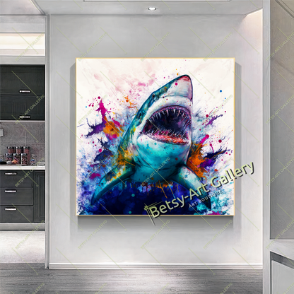 Bold Shark Canvas Print – Modern Ocean Wildlife Home Art