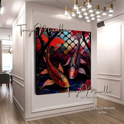 Japanese Koi Fish Wall Decor – Modern Abstract Canvas
