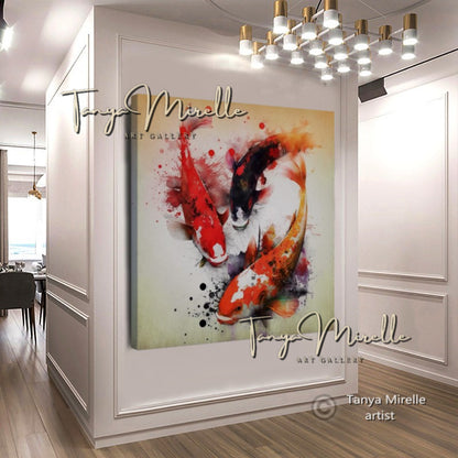 Two Gold Koi Fish Print on Canvas