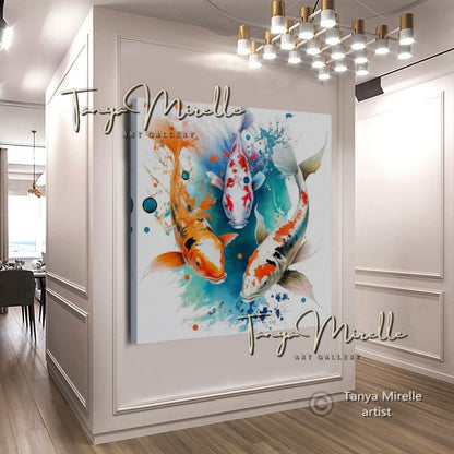 Two Gold Koi Fish Print on Canvas