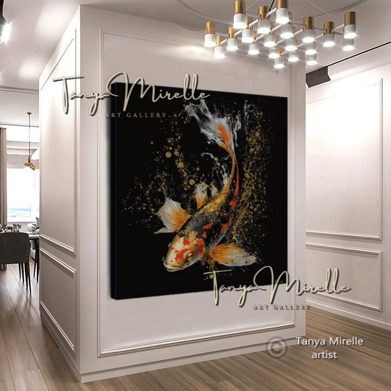 Two Gold Koi Fish Print on Canvas