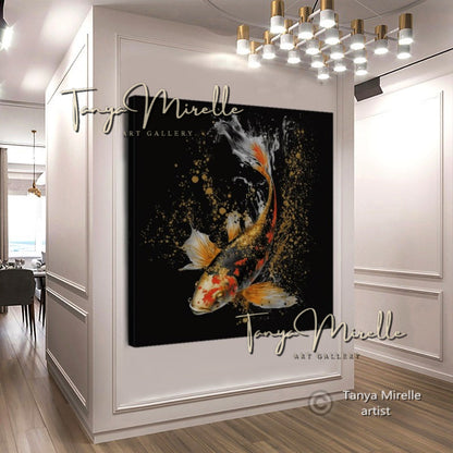 Two Gold Koi Fish Print on Canvas