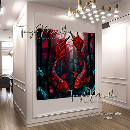 Japanese Koi Fish Wall Decor – Modern Abstract Canvas