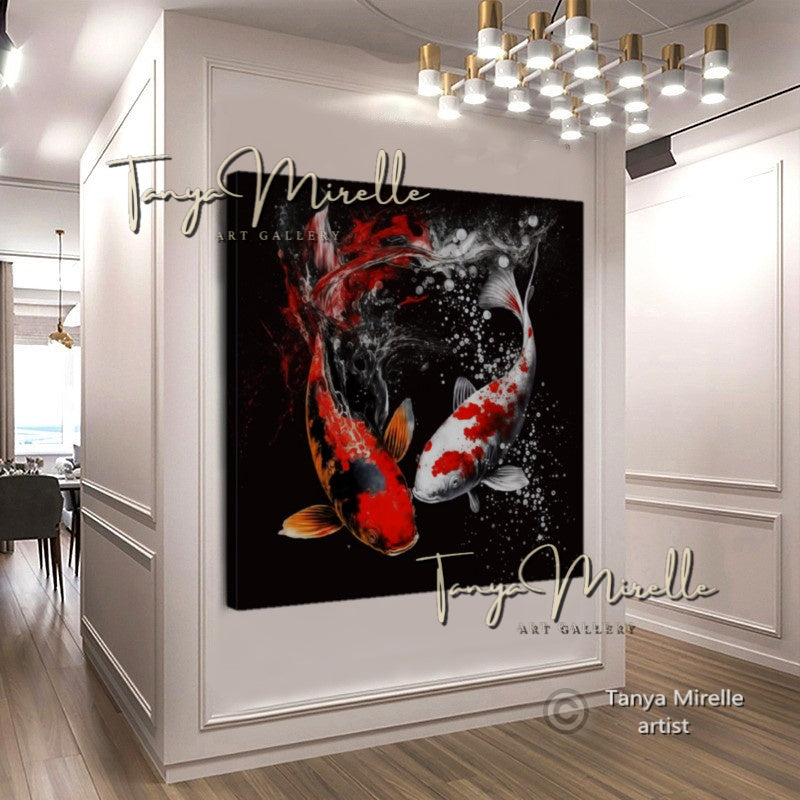 Two Gold Koi Fish Print on Canvas
