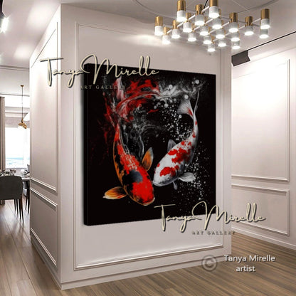 Two Gold Koi Fish Print on Canvas