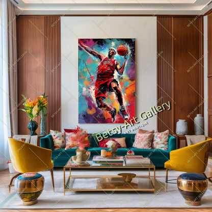 Basketball Player Canvas Print, Dynamic Sports Wall Art
