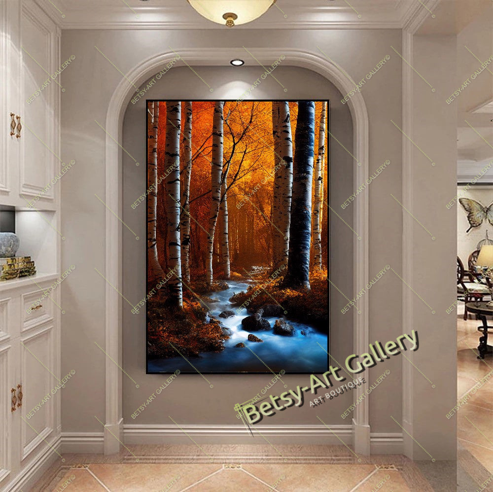 Autumn Birch Forest Canvas Print - Cozy Fall Landscape Wall Art