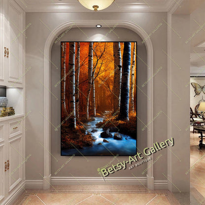 Autumn Birch Forest Canvas Print - Cozy Fall Landscape Wall Art