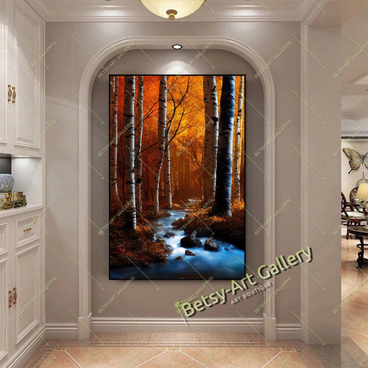 Autumn Birch Forest Canvas Print - Cozy Fall Landscape Wall Art