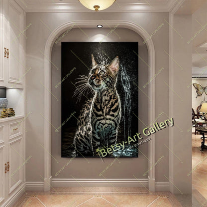Jungle Green Cat Canvas Print, Tropical Cat Wall Art