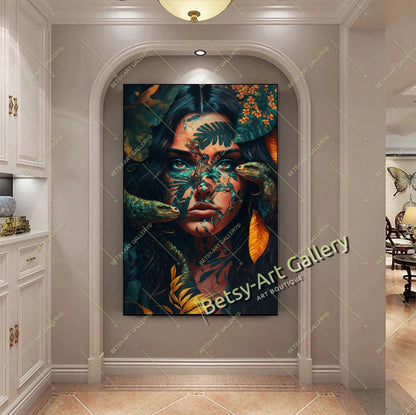 Jungle Woman Butterfly Canvas Print, Fantasy Exotic Decor