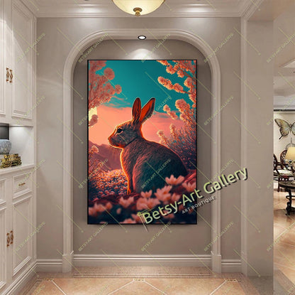 Floral Rabbit Canvas Print, Bunny Wall Art