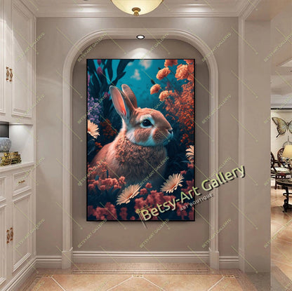 Floral Rabbit Canvas Print, Bunny Wall Art