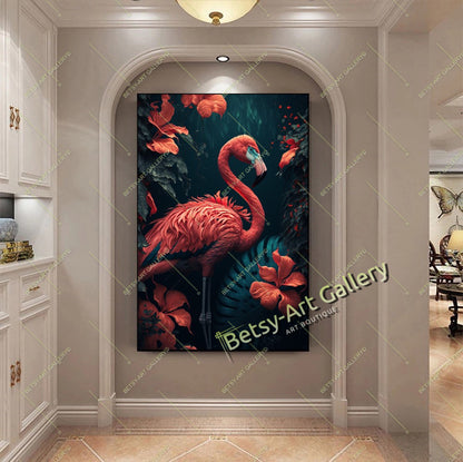 Jungle Exotic Birds Canvas Print, Tropical Parrots Wall Art