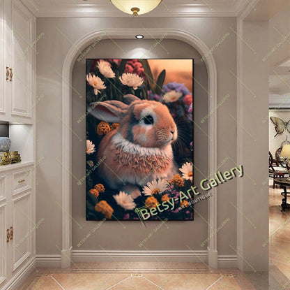 Floral Rabbit Canvas Print, Bunny Wall Art