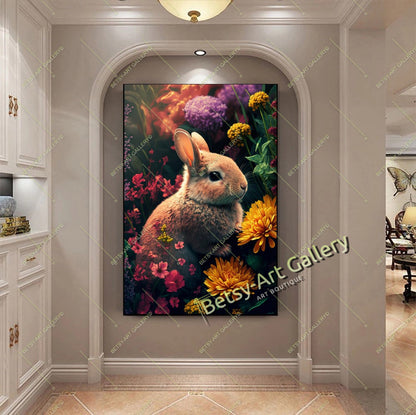 Floral Rabbit Canvas Print, Bunny Wall Art
