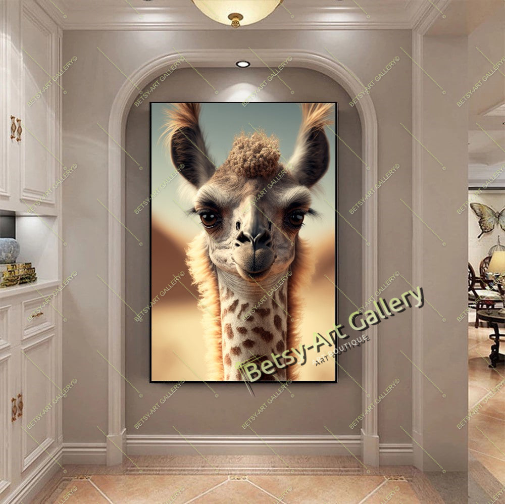 White Llama Canvas Print, Modern Animal Wall Art