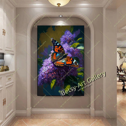 Cozy Floral Nature Canvas Print, Bee and Butterfly Wall Ar