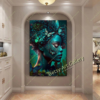 Jungle Woman Butterfly Canvas Print, Fantasy Exotic Decor