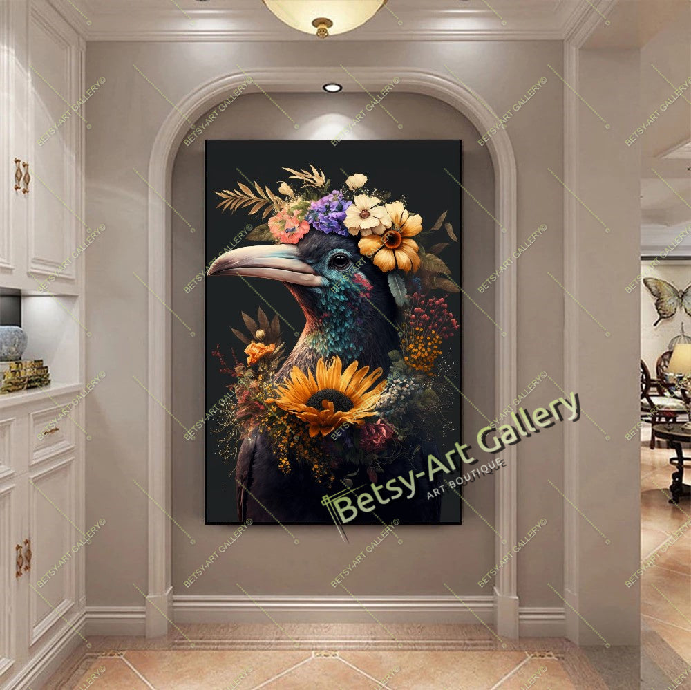 Jungle Exotic Birds Canvas Print, Tropical Parrots Wall Art