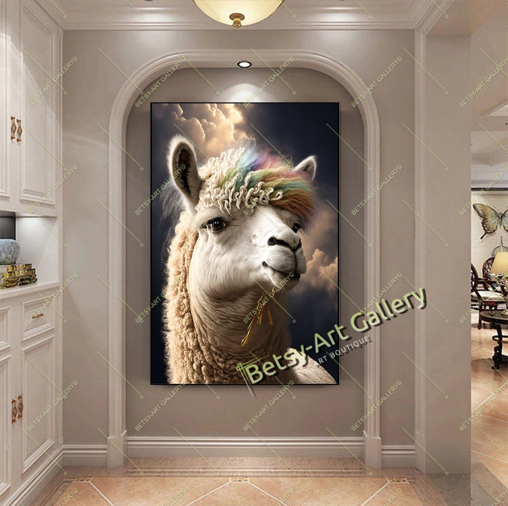 White Llama Canvas Print, Modern Animal Wall Art