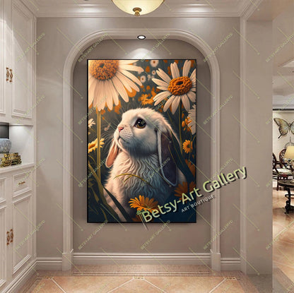 Floral Rabbit Canvas Print, Bunny Wall Art