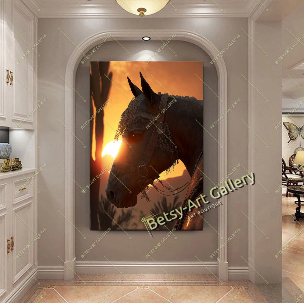 Western Cowboy Sunset Canvas Print, Cowboy and Horse Wall Art