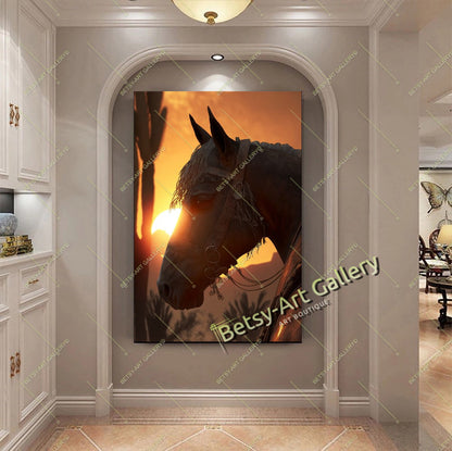 Western Cowboy Sunset Canvas Print, Cowboy and Horse Wall Art