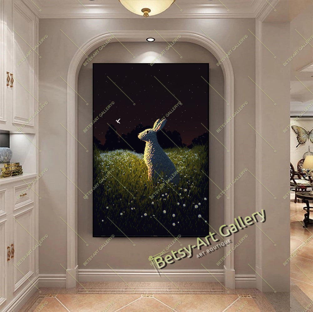 Rabbit Art Print on Canvas - Alpine Mountain Landscape Painting