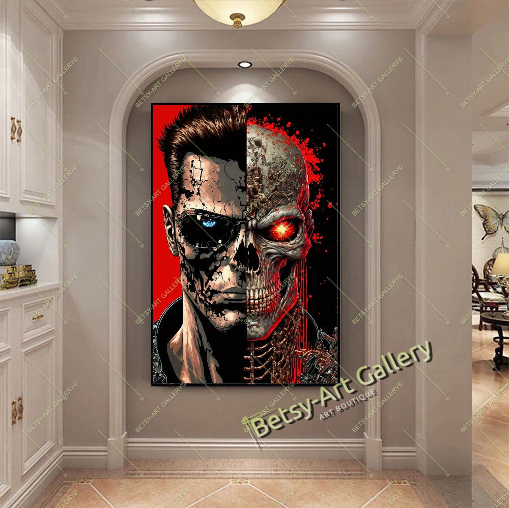 Terminator Canvas Wall Art Print - Cyberpunk Home Office Decor