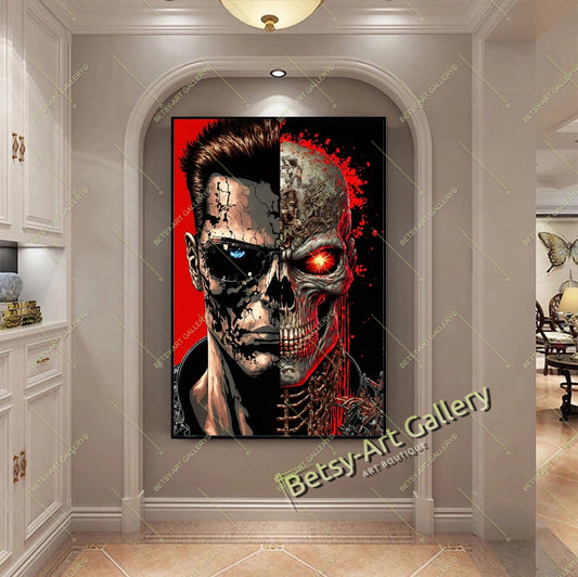 Terminator Canvas Wall Art Print - Cyberpunk Home Office Decor