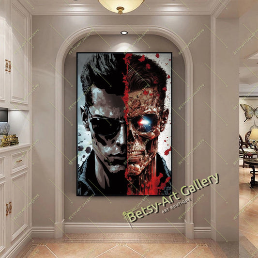 Terminator Canvas Wall Art Print - Cyberpunk Home Office Decor