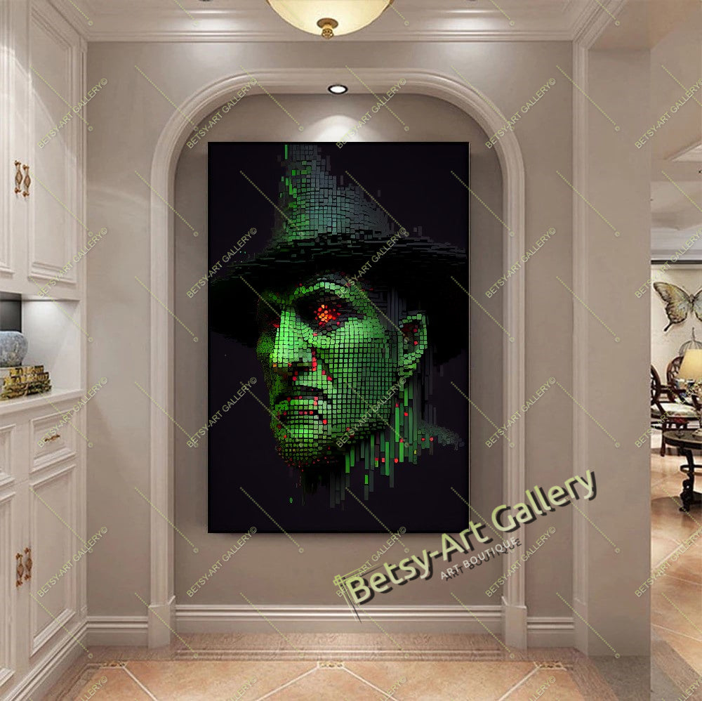 Glitch Effect Portrait Print on Canvas - Neon Pixel Wall Decor