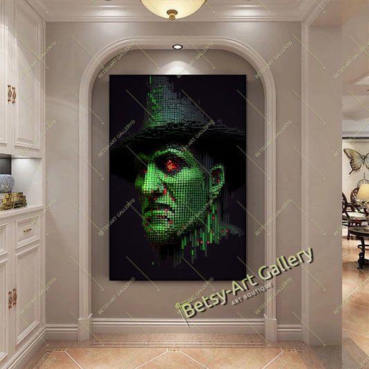 Glitch Effect Portrait Print on Canvas - Neon Pixel Wall Decor