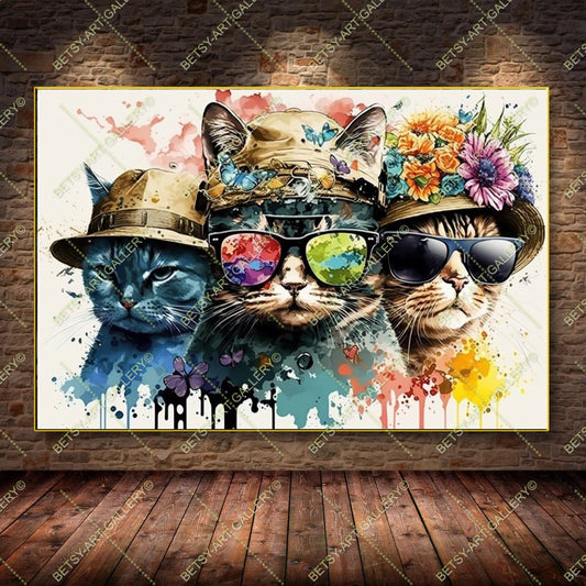 Colorful Portrait Family Cats Canvas Print - Modern Wall Art Decor